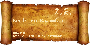 Korányi Radomér névjegykártya